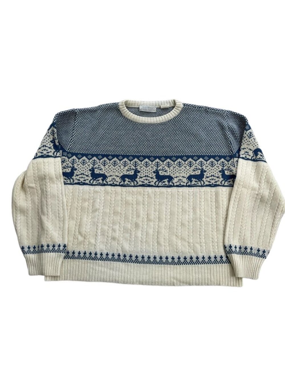 ROB WINTER Mens Size XL Vintage White  Blue Reindeer Sweater Made In Romania